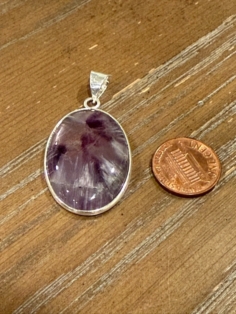 Star Amethyst Sterling Silver Pendant Large Oval Purple Crystal Statement